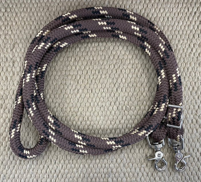 Closed Reins - CR27 - Yacht Braid 8’ Single Rein Brown, Black and Tan