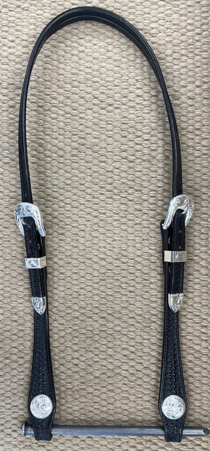Headstall - HS204 - Basket Black Split Ear w/ Silver Plated Trim