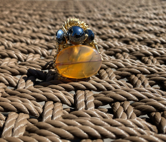BRONZE+AGATE+HEMATITE RING