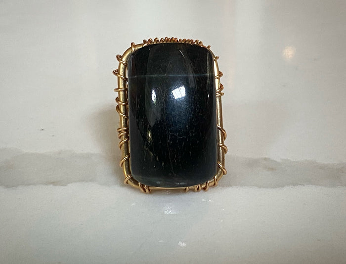 BRONZE+DEEP BLUE TIGERS EYE RING