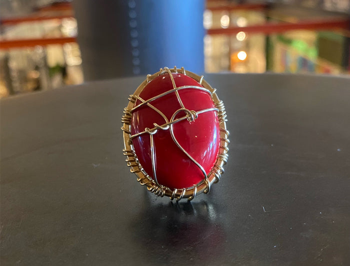 BRONZE+ENHANCED RED JASPER RING