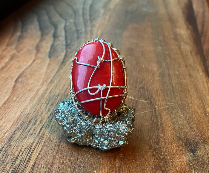 BRONZE+SILVER+ENHANCED RED JASPER RING