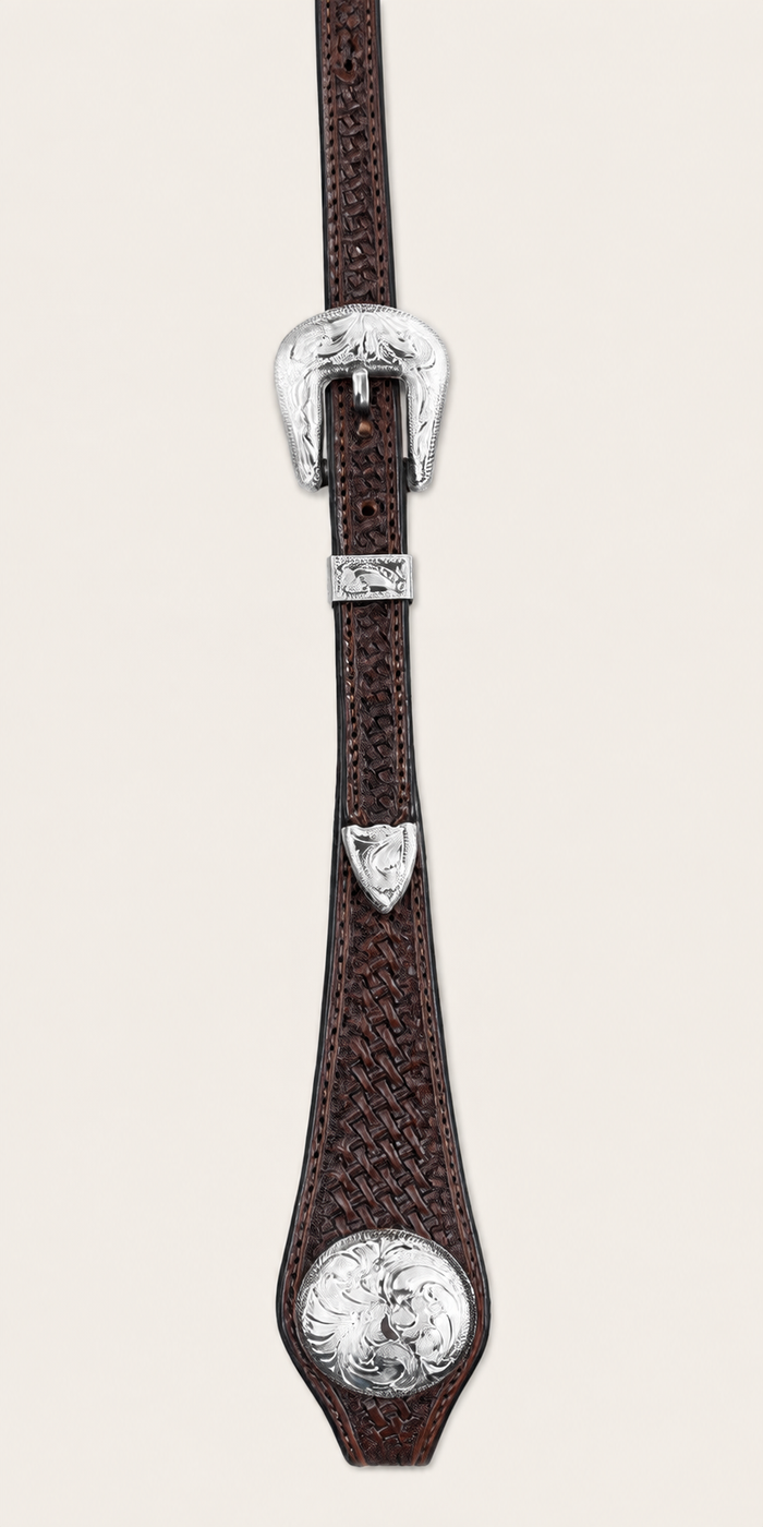 Headstall - HS275 - 3/4" Brown Basketweave Split Ear with Silver Plated Trim