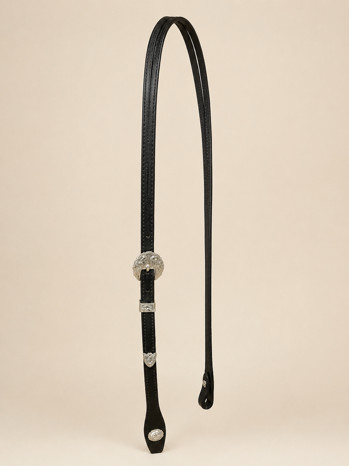Headstall - HS287 - 1/2" Plain Black Single Buckle Split Ear with Silver Plated Trim