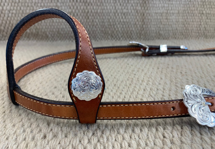 Headstall - HS86 - Plain Medium Oil Single Ear w/ Silver Plate