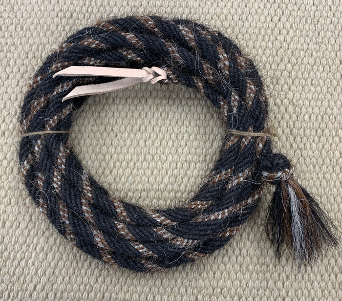 Mecate - MEC30 - 1/2"x22' 6 Strand Mane Hair Black w/ Brown and Natural