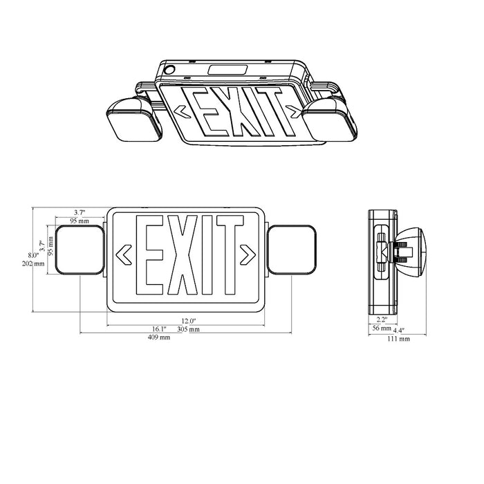 LED Exit Emergency Light Combo dimensions