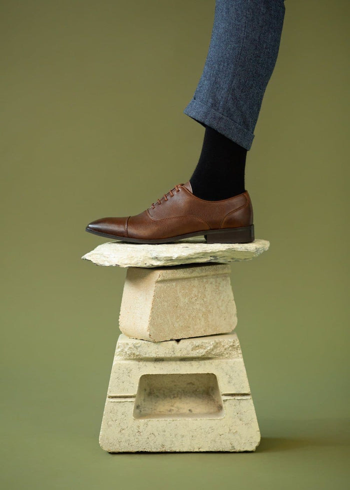 'Laurent' - cap-toe classic vegan oxford in chestnut by Zette Shoes - Vegan Style