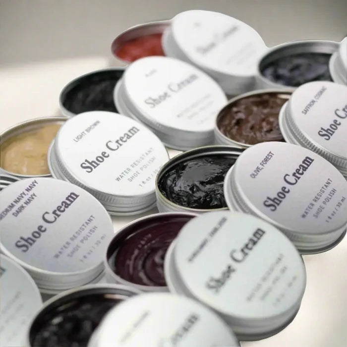 Luxe calf leather care cream: colorful shoe cream tins