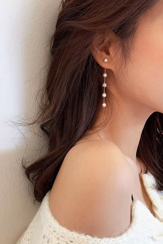 Pearl Ball Drop Long Chain Earrings