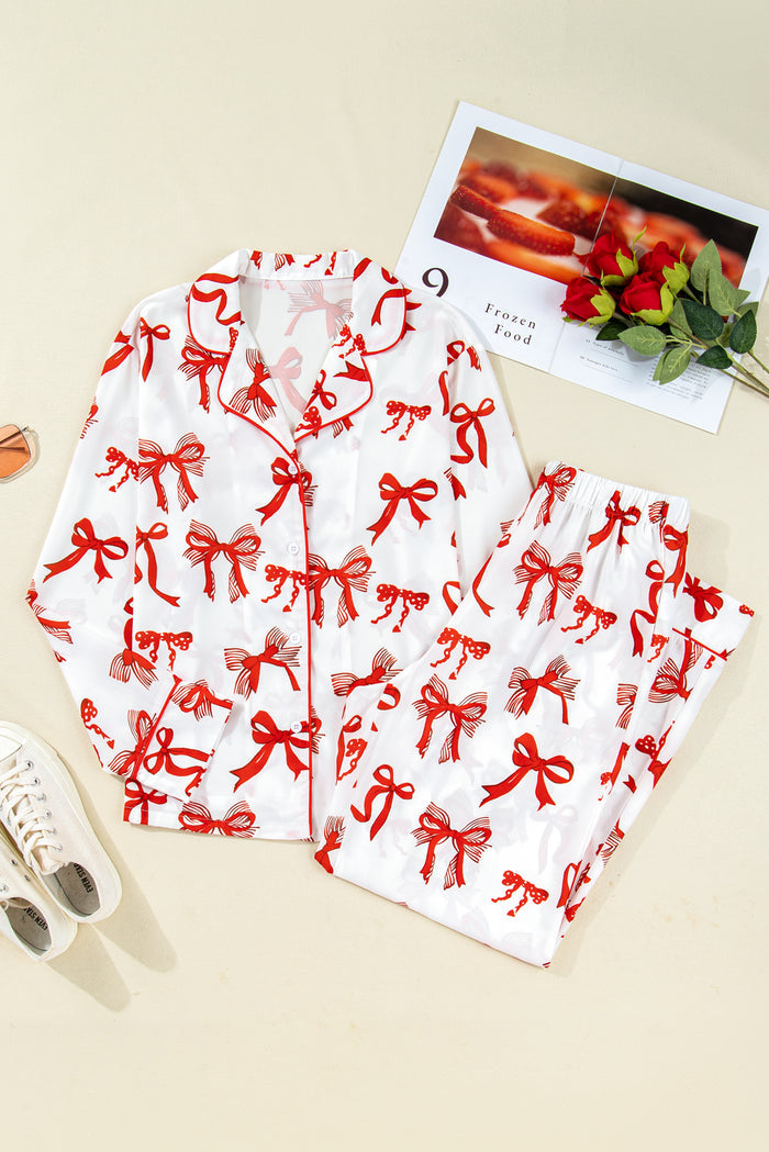 Red Christmas Bow Print Long 2pcs Pajama Set — image 07