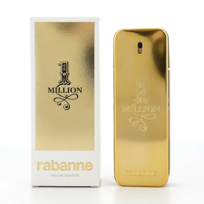 1 Million by Paco Rabanne men’s EDT spray with a shiny gold rectangular bottle and matching gold-accented box