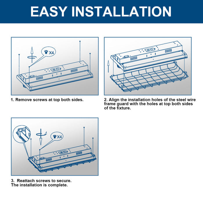 Step-by-step installation guide for a fixture with blue and white color