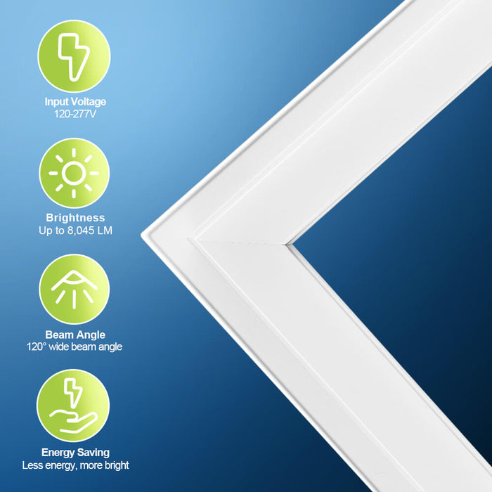 Konlite LED Frame light fixture with specifications on a blue background