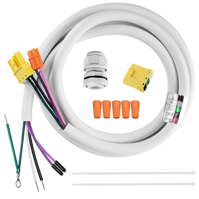 Electrical cable set with connectors and accessories on a white background