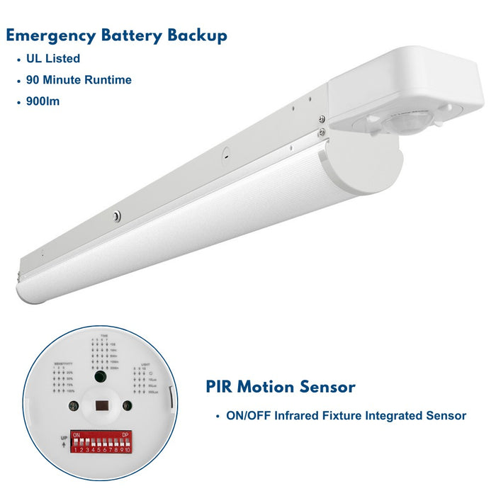 4ft Linear LED Strip Fixture with Motion Sensor and EBB