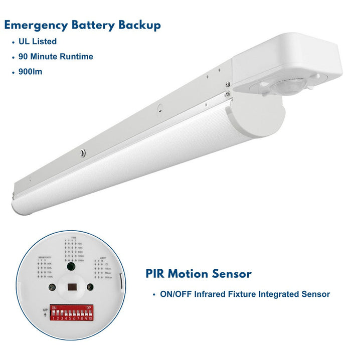 4ft Linear LED Strip Fixture with Motion Sensor and EBB