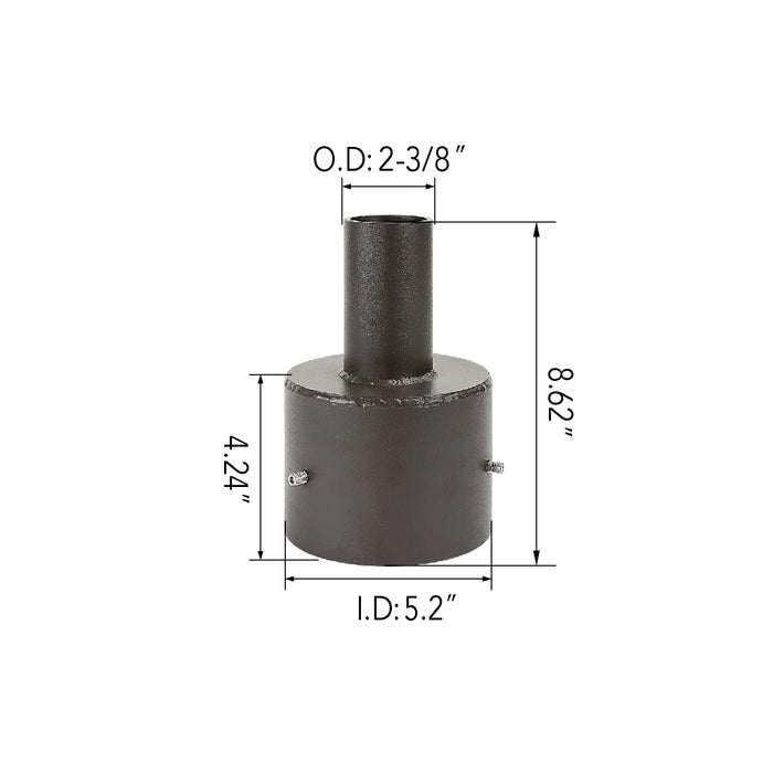 5" Round Pole Mount Tenon Reducer Dimensions