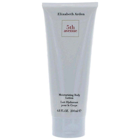 5th Avenue by Elizabeth Arden moisturizing body lotion in a pale blue plastic tube with a minimalist label