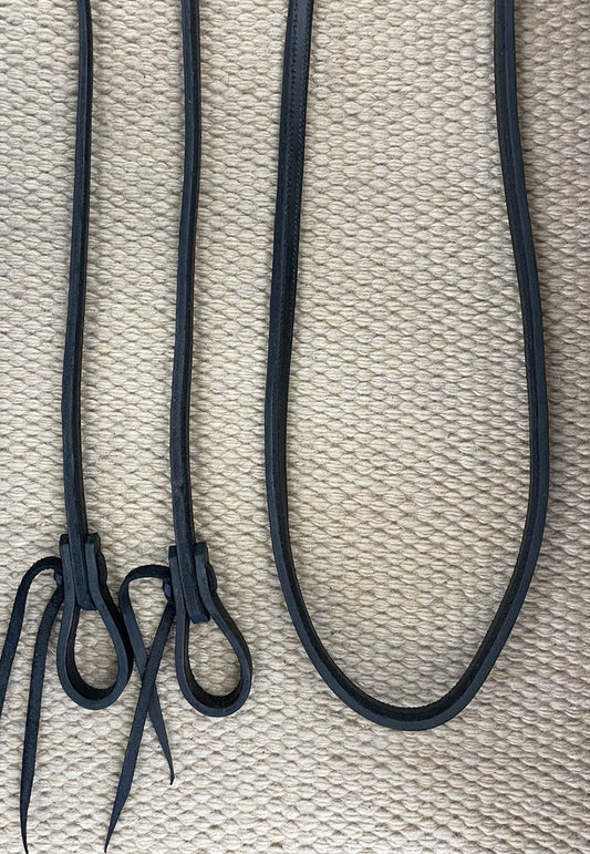 Closed Reins - CR32 - 1/2” x 10’ Black Single Harness Rein Lined & Stitched