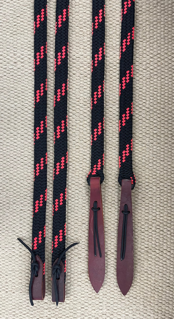 Split Reins - SR96 - 1" Heavy Flat Black and Red 8'