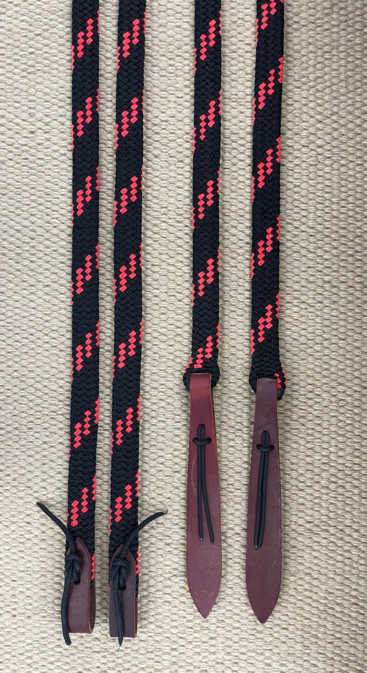 Split Reins - SR96 - 1" Heavy Flat Black and Red 8'