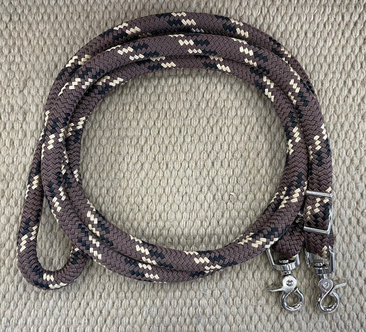 Closed Reins - CR27 - Yacht Braid 8’ Single Rein Brown, Black and Tan