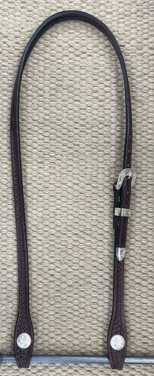 Headstall - HS201 - Basket Brown Split Ear w/ Silver Overlay Trim