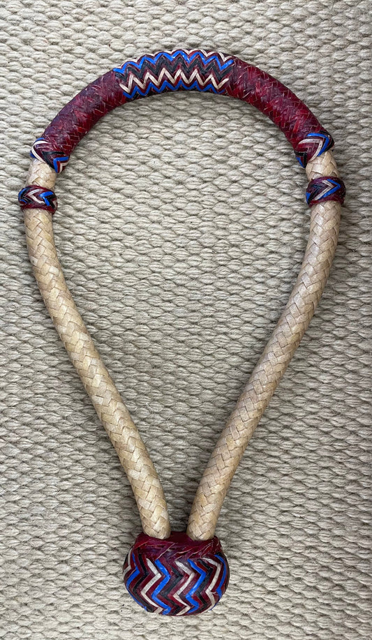 Bosal - B97 - 5/8” 16 Plait Natural Rawhide w/ Burgundy, Blue Accents and Spacer