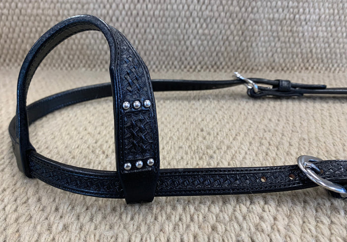 Headstall - HS136 - Basket Black Sliding Ear w/ Three Dots Pattern