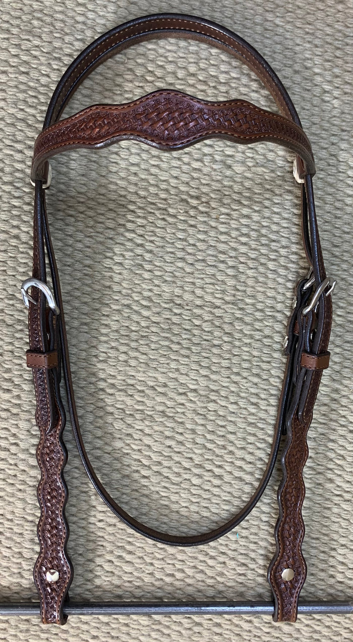 Headstall - HS102 - Basket Brown w/ Rawhide Loops