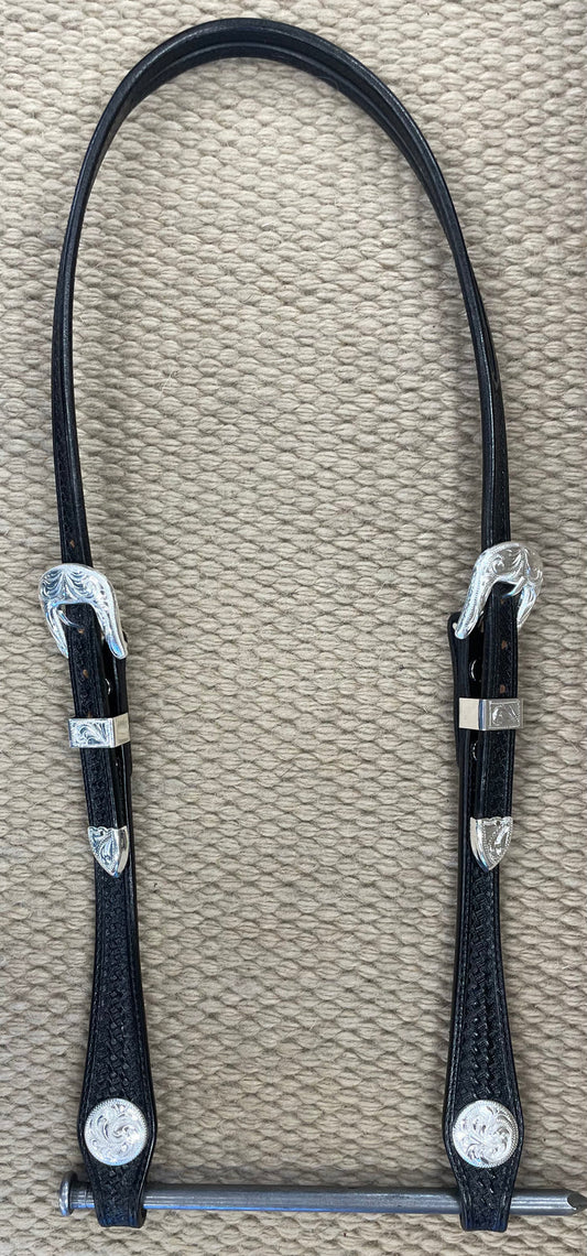 Headstall - HS204 - Basket Black Split Ear w/ Silver Plated Trim