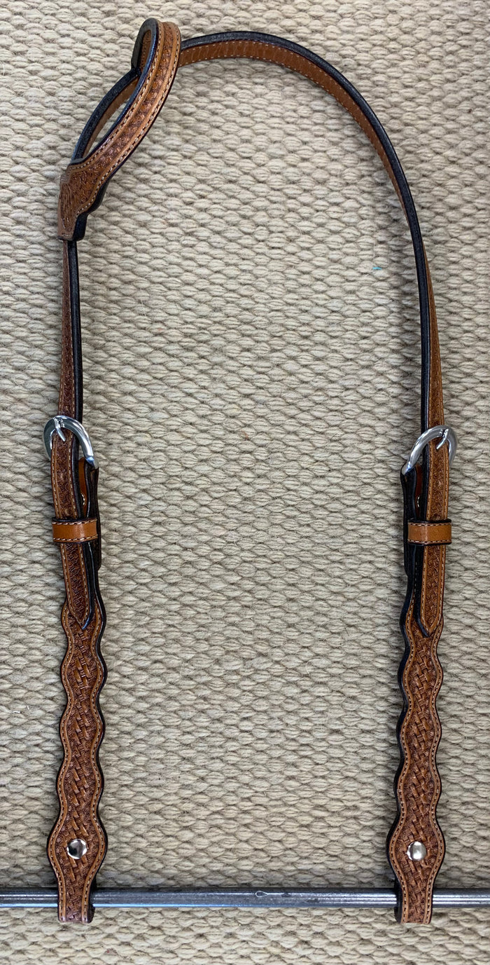 Headstall - HS134 - Basket Antiqued Sliding Ear w/ 5 Scallop Cheeks