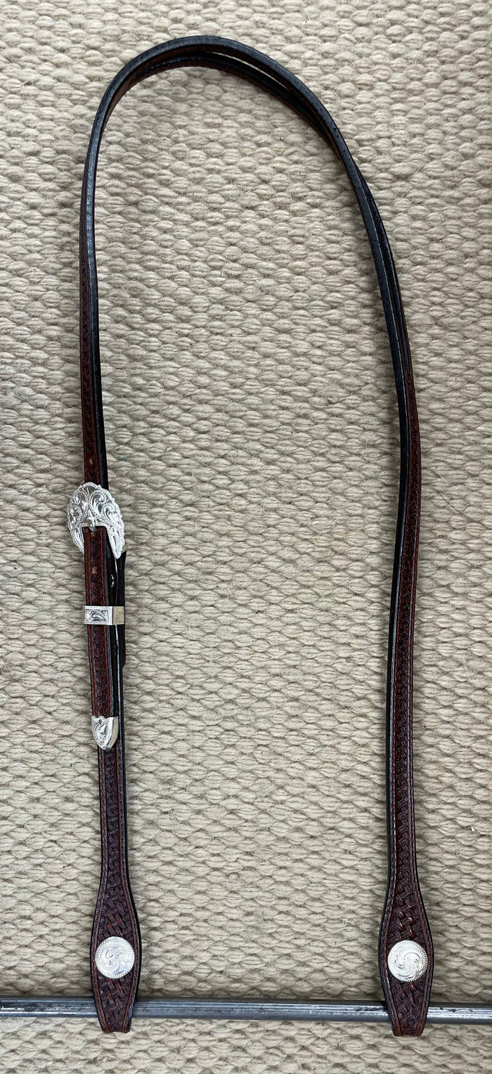 Headstall - HS198 - Basket Brown Split Ear w/ Silver Overlay Trim