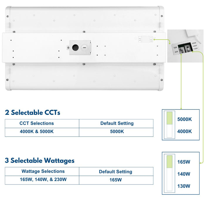 Konlite ALTA 165W LED High Bay Light wattage and CCT selectable