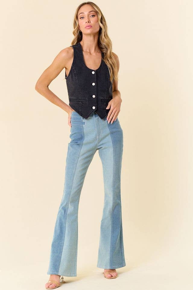 BLACK BUTTON DOWN LIGHT WEIGHT DENIM VEST