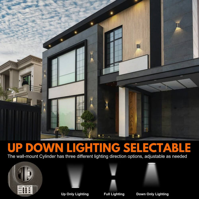Konlite 6 inch LED Cylinder Up and Down Wall Light fixture on a wall