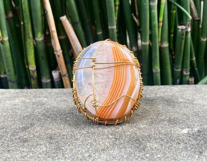 BRONZE+BANDED CARNELIAN AGATE RING
