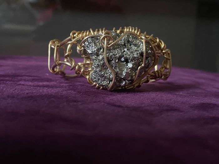 BRONZE+PYRITE CUFF BRACELET