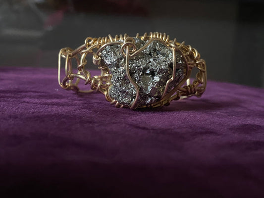 BRONZE+PYRITE CUFF BRACELET