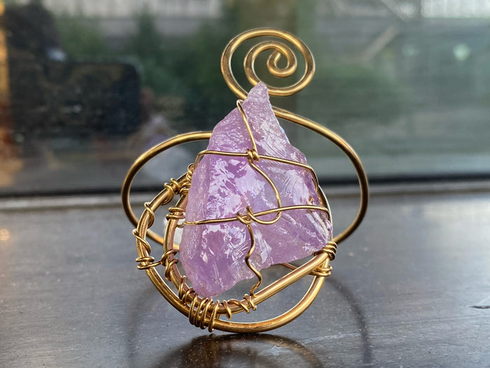 BRONZE+RAW AMETHYST SWIRL WRAP BRACELET