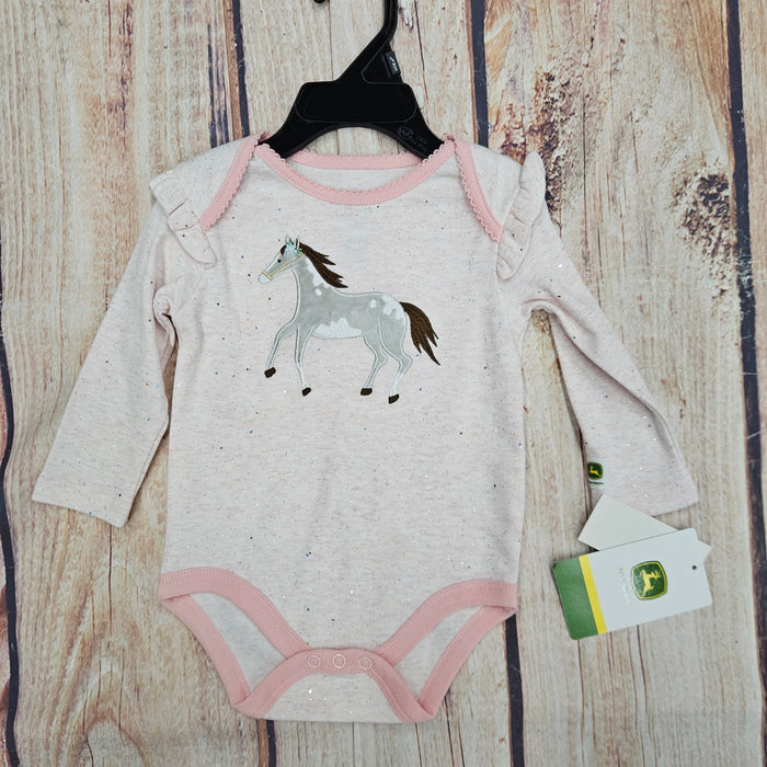CLEARANCE John Deere Pink Glitter Horse Onesie