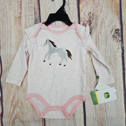 CLEARANCE John Deere Pink Glitter Horse Onesie