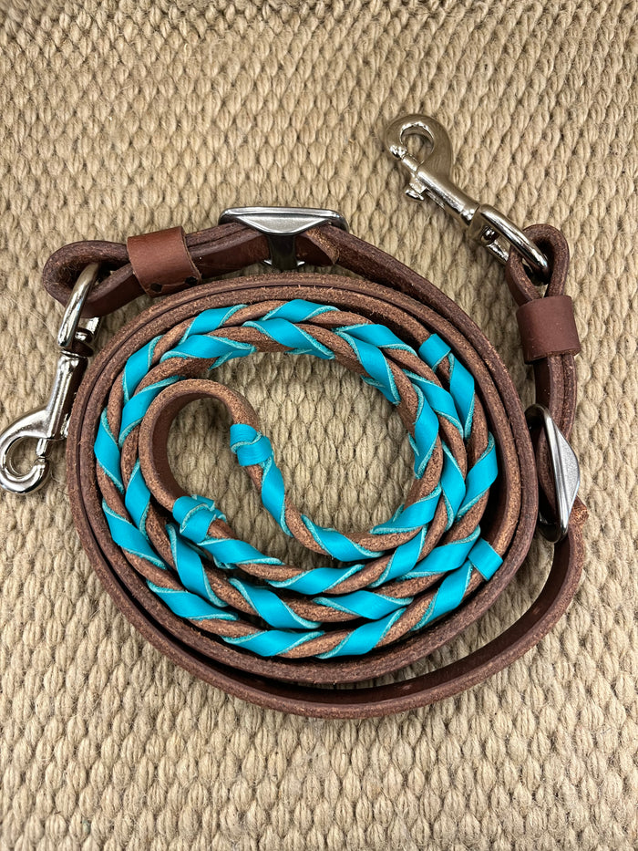 Closed Reins - CR50 - 5/8" Barrel Reins w/ Turquoise Lace