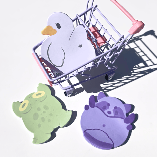 Cute and Silly Illustrative Animal - Shaped Sticky Notes: Frog, Raccoon and Duck - Koodle