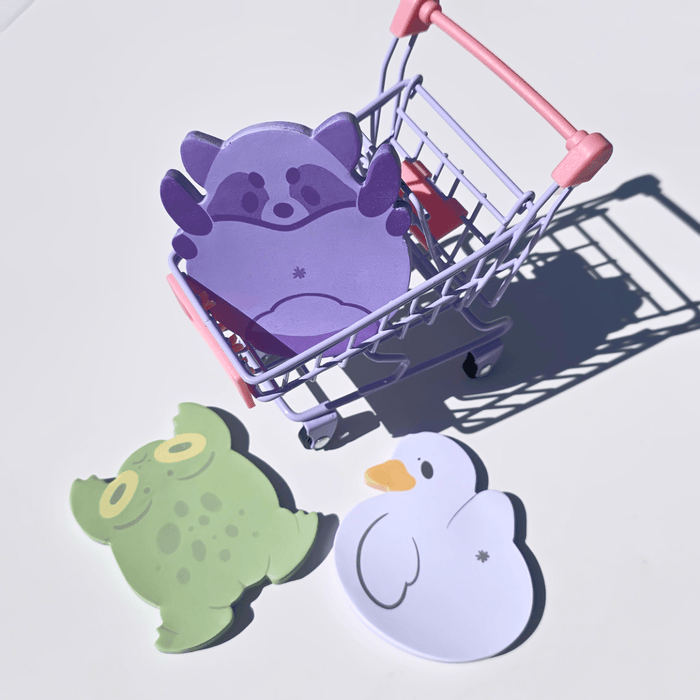 Cute and Silly Illustrative Animal - Shaped Sticky Notes: Frog, Raccoon and Duck - Koodle