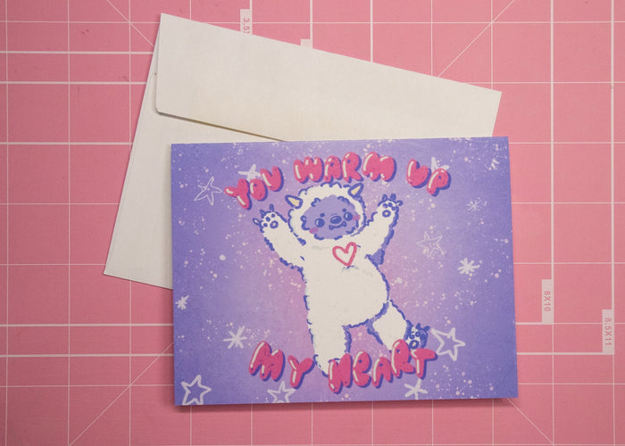 Cute & Cozy Valentine's Yeti Cryptid Greeting Card - Koodle