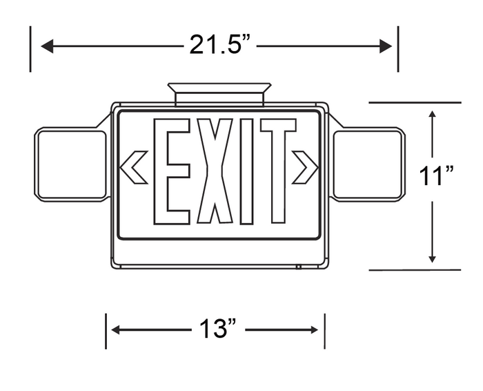 Exit Emergency Light Combo Unit - Dual Head - Double Sided With Red Letters - Battery Backup - 7W 120-277V