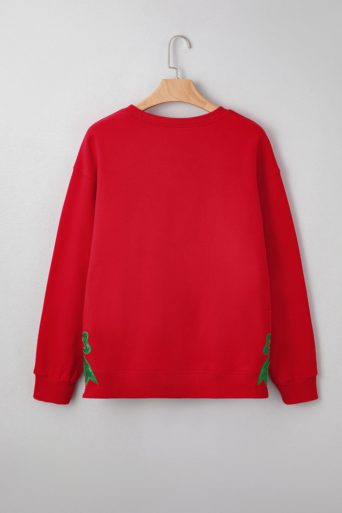 Fiery Red Merry & Bright Plaid Sequin Bow Christmas Sweatshirt — image 02