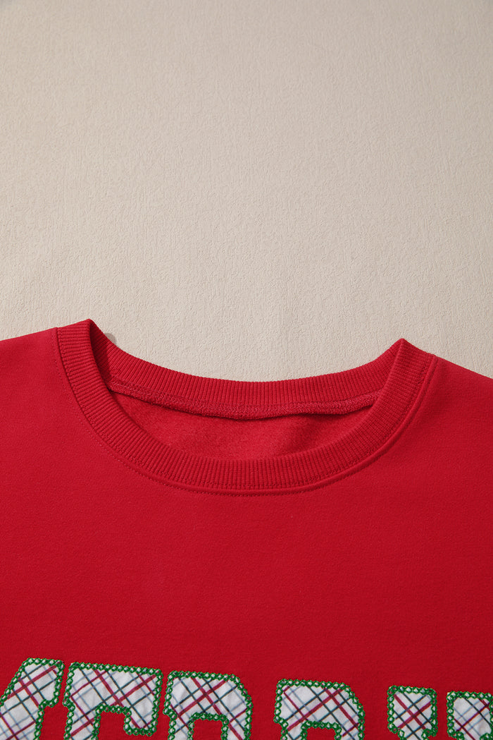 Fiery Red Merry & Bright Plaid Sequin Bow Christmas Sweatshirt — image 03